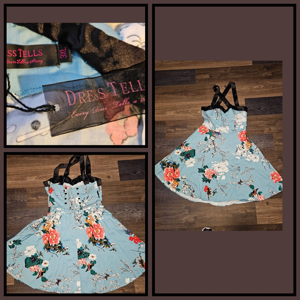 Floral Dress - Blue and Black